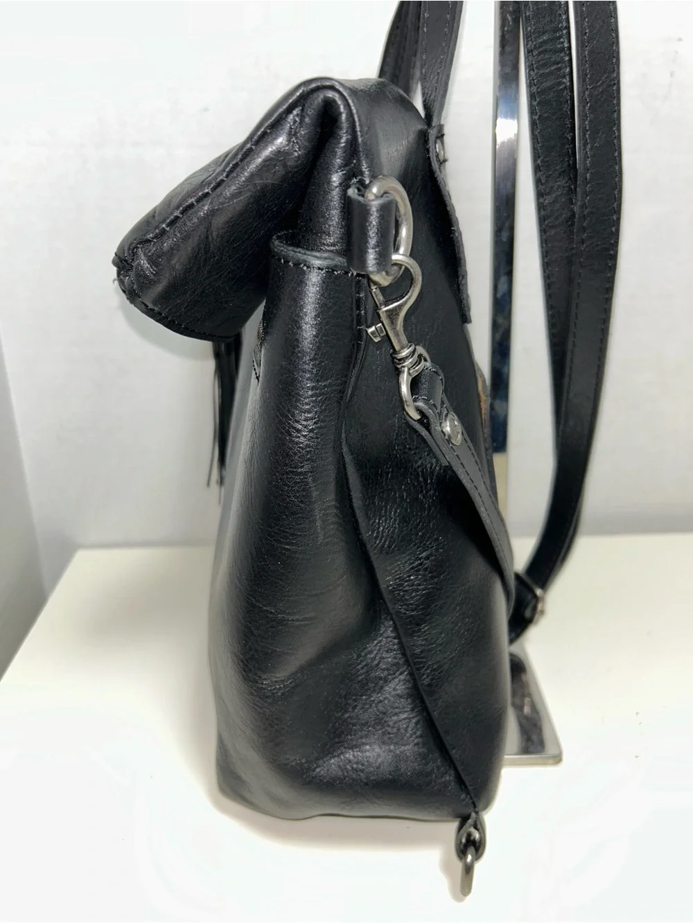 Patricia Nash Luzille Convertible Black Leather Backpack Crossbody Shoulder Bag